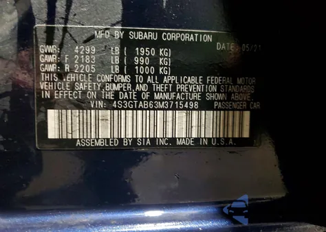 2021 Subaru Impreza z USA, uszkodzony, nr VIN 4S3GTAB63M3715498